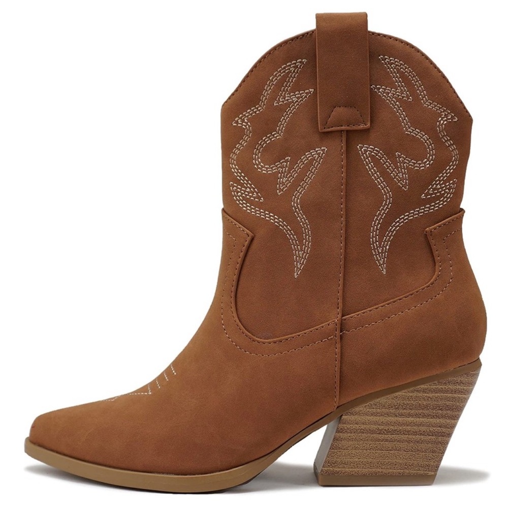 Cowboy Western Stitched Ankle Boots - Camel Brown - Soda